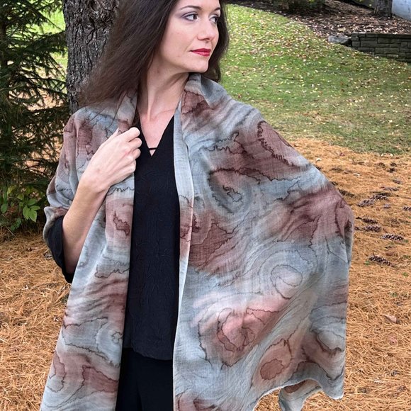 Hand Painted Ombre Watercolor Fine Wool Scarf - Picture 4 of 5